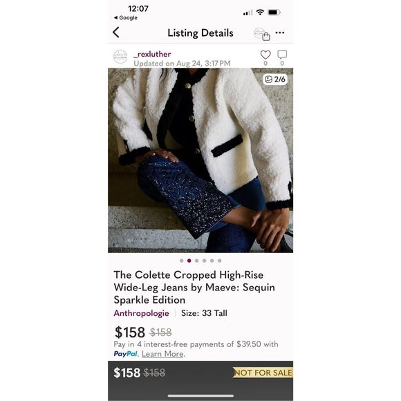 Maeve The Colette Cropped High Rise Wide Leg Jean Maeve Sequin Sparkle Size 33P - Picture 2 of 11